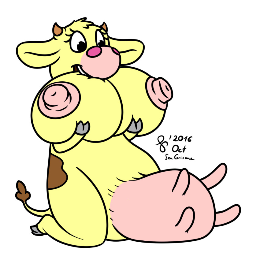 animal_ears animal_tail anthro big_breasts big_nipples bovine breasts bulge cape cartoon_network cattle clothing cow_(character) cow_and_chicken female furry hooves horns hyper mammal nipples nude sen-en teats udders