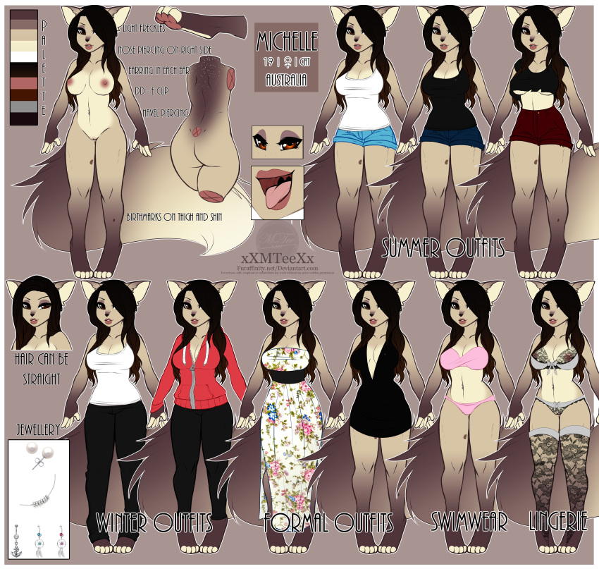 absurd_res anthro areola ass bikini bra breasts clothed clothing feline female hi_res looking_at_viewer mammal model_sheet multiple_images nude pussy swimsuit underwear xxmteexx