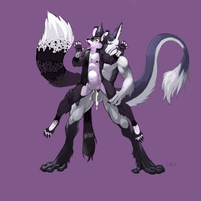 balls black_fur canine cum cum_in_pussy cum_inside cuntboy cuntboy/male fox fur intersex intersex/male julicat male mammal nude penis pussy riku_tavash sergal simple_background stomach_bulge white_fur