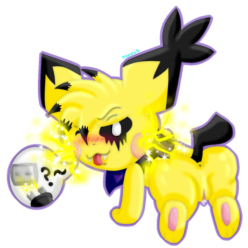 ass blancathewolfdog blush fan_character female fur mammal nintendo nude pichu pokemon pussy rodent video_games yellow_fur