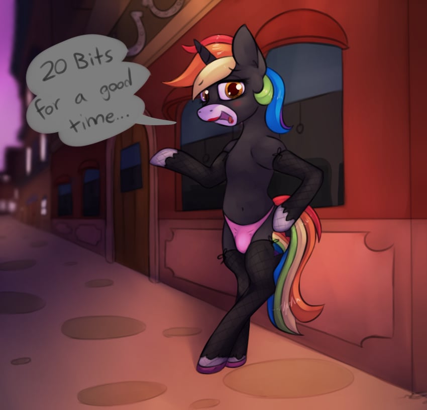 bulge clothed clothing crossdressing equine fan_character horse looking_at_viewer mammal marsminer my_little_pony pony prostitution rainbow_heart