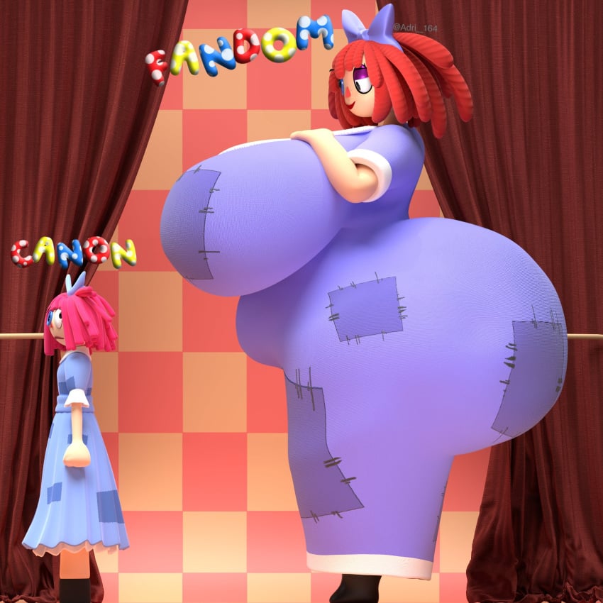 2girls 3d adri164 canon_vs_fanon hyper hyper_ass hyper_tits large_breasts ragatha_(coolbeanoishere) ragatha_(the_amazing_digital_circus) tagme