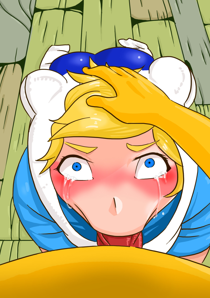 2boys adventure_time blonde_hair blue_eyes cartoon_network e-sac femboy finn_the_human jake_the_dog male/male oral tagme tears