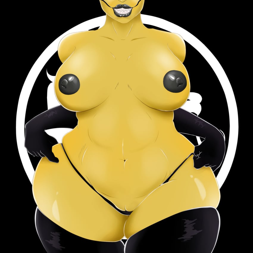 2d black_lips black_nipples breasts d'vorah mortal_kombat panty_pull smile stockings thong topless yellow_skin