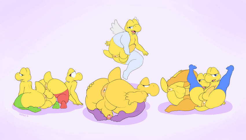 6+boys 6boys anus ass balls flying frumples full_body grey_background kneeling koopa koopa_troopa lying male male_only mario_(series) multiple_boys nintendo on_back on_side paratroopa penis presenting scalie seiza simple_background spread_ass stockings wings