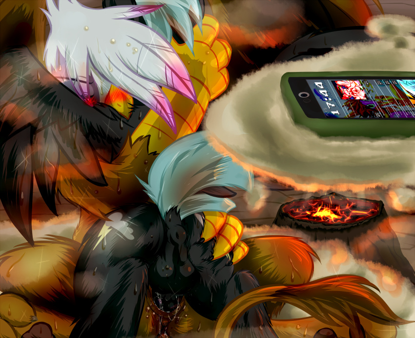 avian blush embrace equine friendship_is_magic gilda_(mlp) gryphon mammal my_little_pony pegasus penetration penis pussy_juice smoke sweat thunderlane_(mlp) volcanic_setting volcano wings