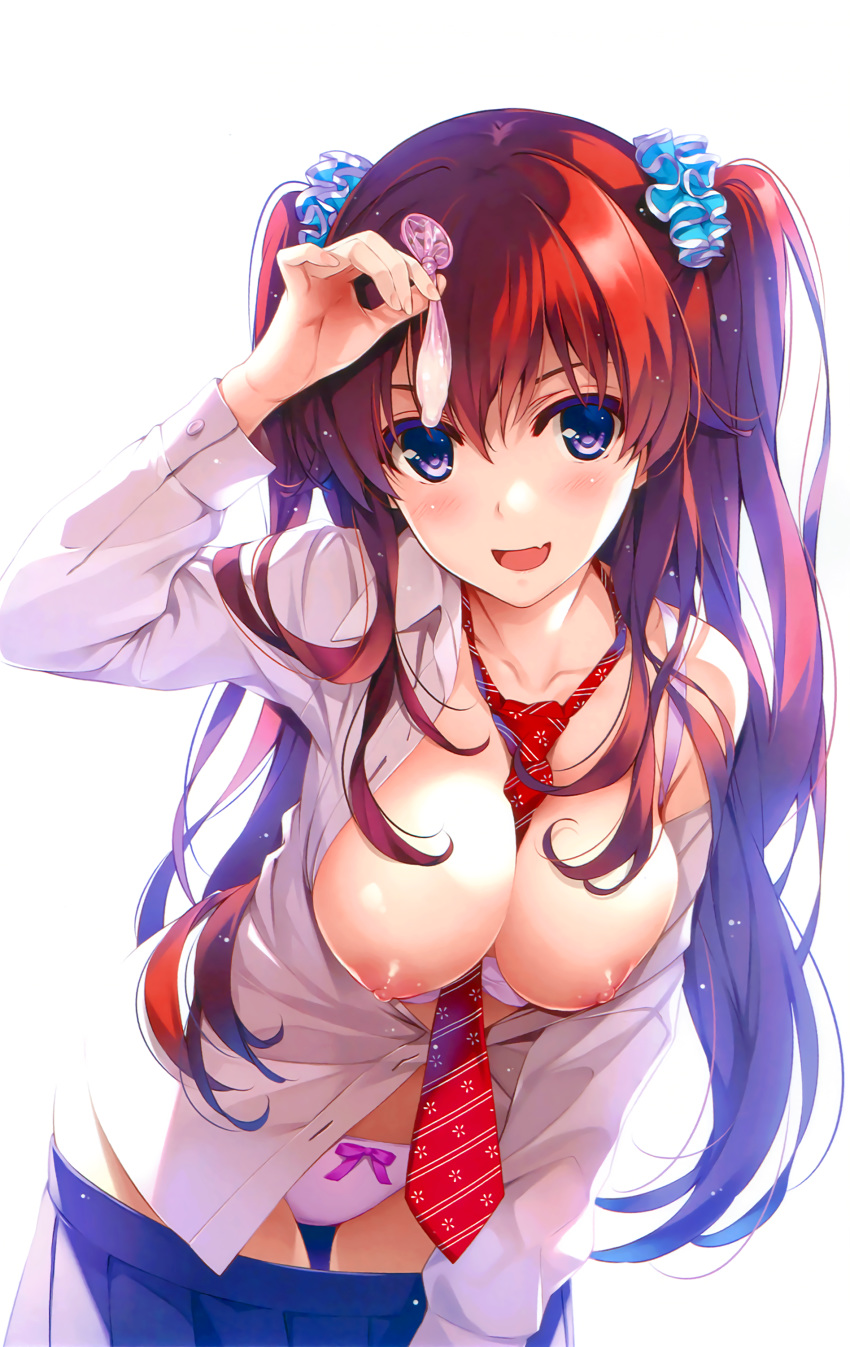 bra breasts condom cum misaki_kurehito nipples open_clothes open_shirt panties seifuku shirt undressing used_condom