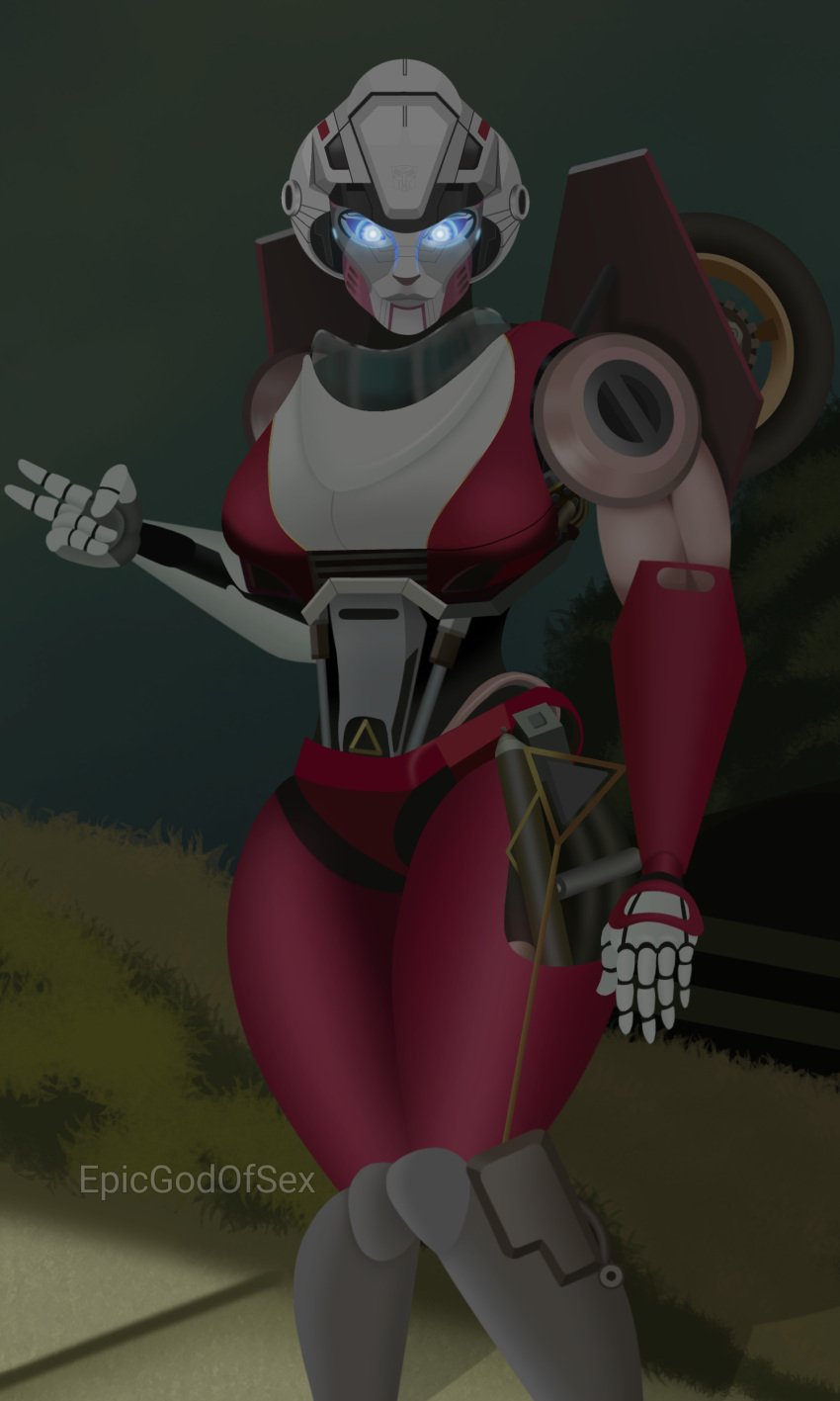 1girls arcee arcee_(rotb) artist_name autobot curvy epicgodofsex female female_autobots female_only glowing_eyes hourglass_figure robot robot_girl solo tagme thick_thighs transformers transformers_rise_of_the_beasts