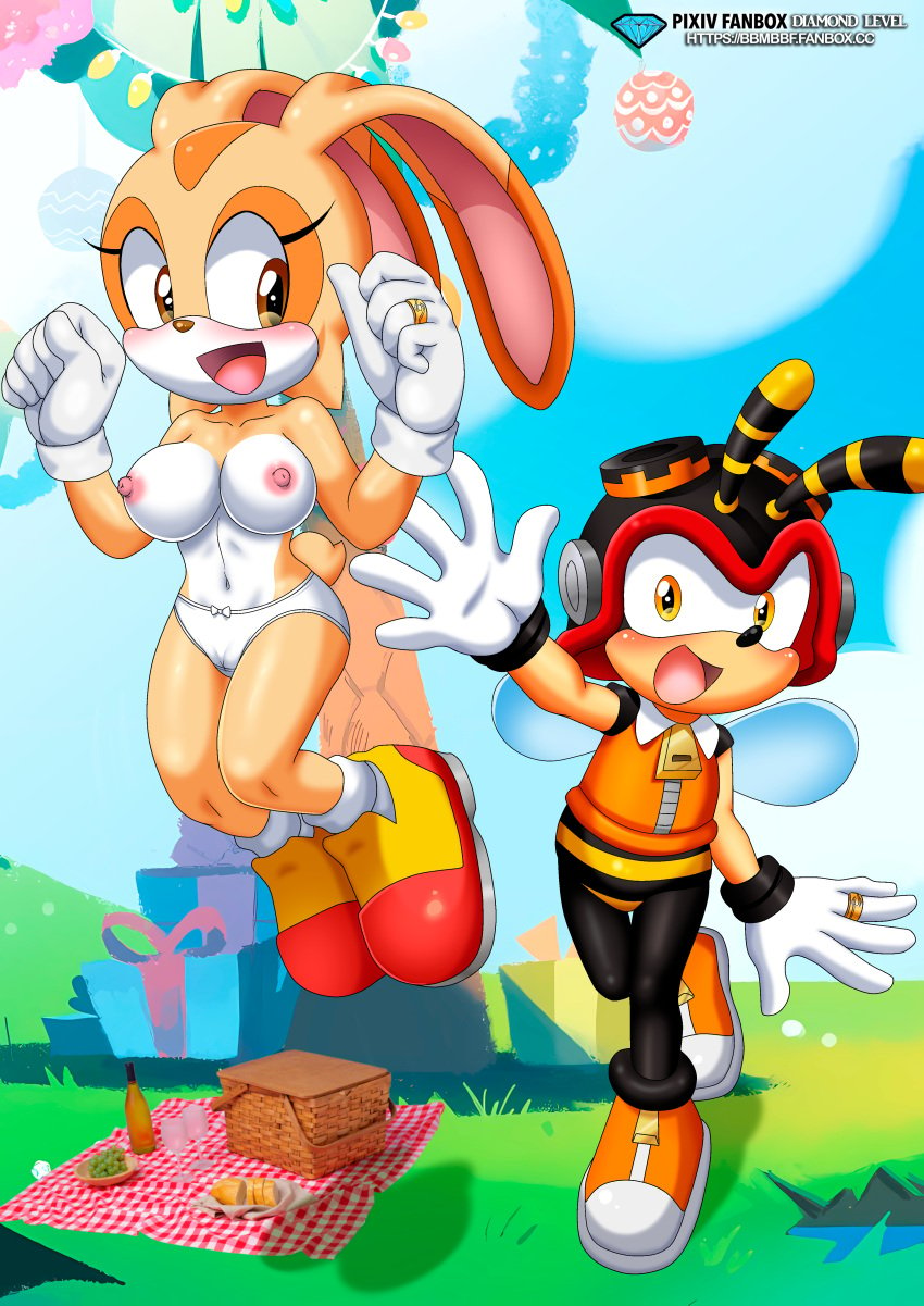 1boy 1girls bbmbbf bee charmy_bee cream_the_rabbit female male male/female mobius_unleashed palcomix panties rabbit sega sonic_the_hedgehog_(series) underwear