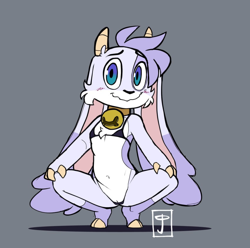 1girls 2025 ambiguous_gender anthro anthro_only background bell billie_(billie_bust_up) billie_bust_up blue_eyes blush bovid bovine bra collar digital_drawing_(artwork) digital_media_(artwork) female floppy_ears furry furry_female furry_only glossypenthouse goat goat_horns hi_res hooves legs_spread nervous_smile panties shadow showing_pussy spreading_legs