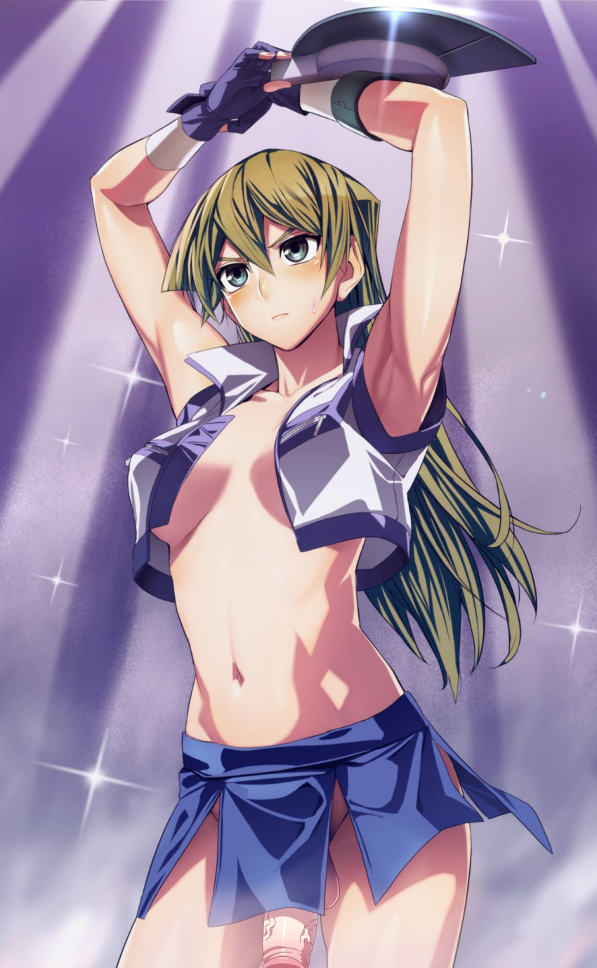 1futa armpits arms_up blonde_hair duel_disk fingerless_gloves futa_only futanari gloves highres intersex long_hair midriff navel no_bra skirt solo tenjouin_asuka ts422 yu-gi-oh! yu-gi-oh!_arc-v yuu-gi-ou yuu-gi-ou_arc-v yuu-gi-ou_gx