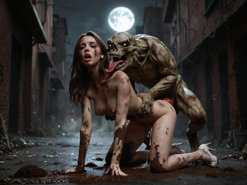 1boy 1girls ai_generated female_human female_human/male_feral female_human/male_monster feral_on_female feral_on_human full_moon interspecies interspecies_sex male_feral male_feral/female_human male_monster monster monster_on_female monster_on_human monster_penetrating noone3d petite slim slim_waist