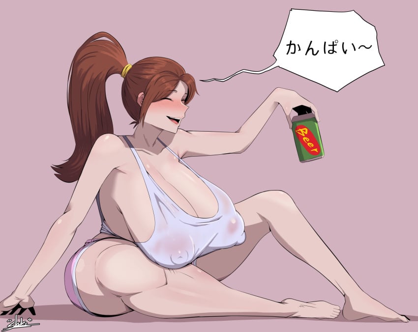 1girls alternate_costume areola ass big_areola big_ass big_breasts big_nipples big_thighs breasts brown_hair butt casual casual_clothes dialogue erect_nipples female gigantic_ass gigantic_breasts gigantic_thighs huge_areola huge_ass huge_breasts huge_nipples huge_thighs king_of_fighters light-skinned_female light_skin mai_shiranui nipples pink_shorts ponytail shiki shorts sitting solo_female solo_focus street_fighter street_fighter_6 tagme tank_top text thick thick_thighs thighs