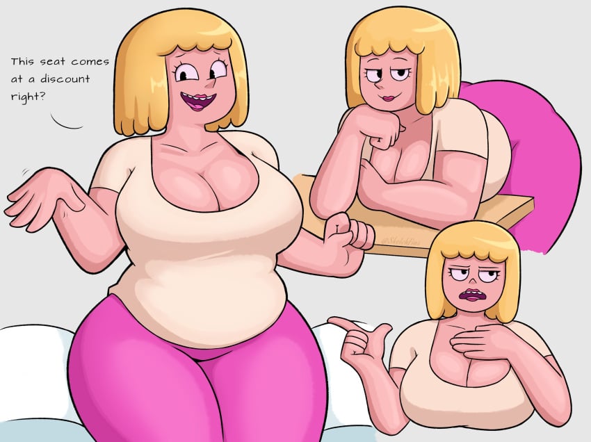 1girls bbw bbw_mom bending_forward bending_over big_breasts blonde_female blonde_hair cartoon_network clarence hot_pink leaning_forward low-cut low_cut_top mary_wendell milf mom_bod mommy mother sketchfins thick_ass