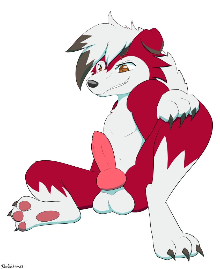 absurd_res animal_genitalia anthro canid canine fan_character generation_7_pokemon genitals hi_res kairutenashi knot lycanroc male male/male mammal midnight_lycanroc nintendo penis pokemon pokemon_(species) solo