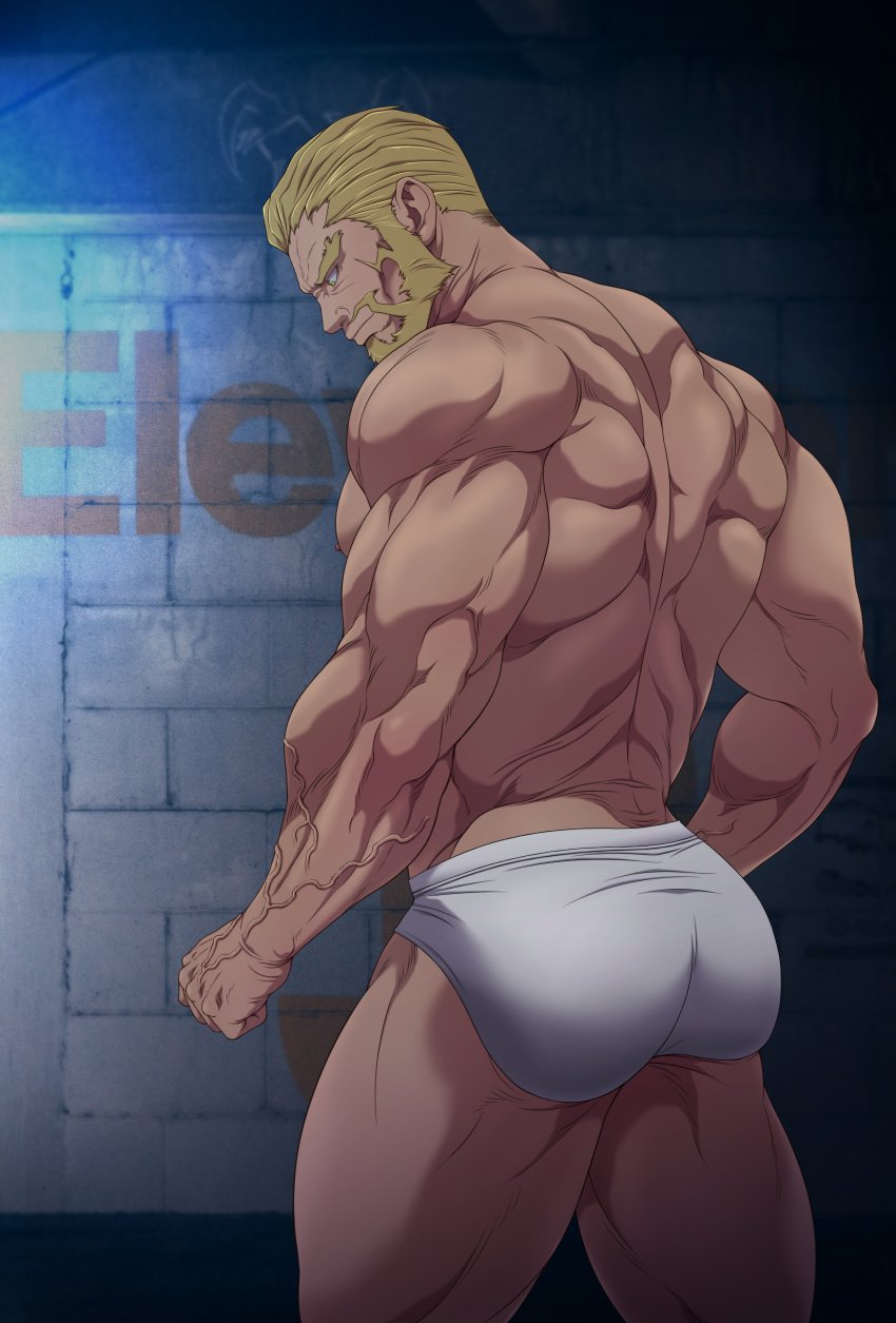 ass balls bara beard facial_hair isao_shinomiya kaiju_no.8 male male_only muscles muscular penis ryans solo solo_male underwear underwear_only