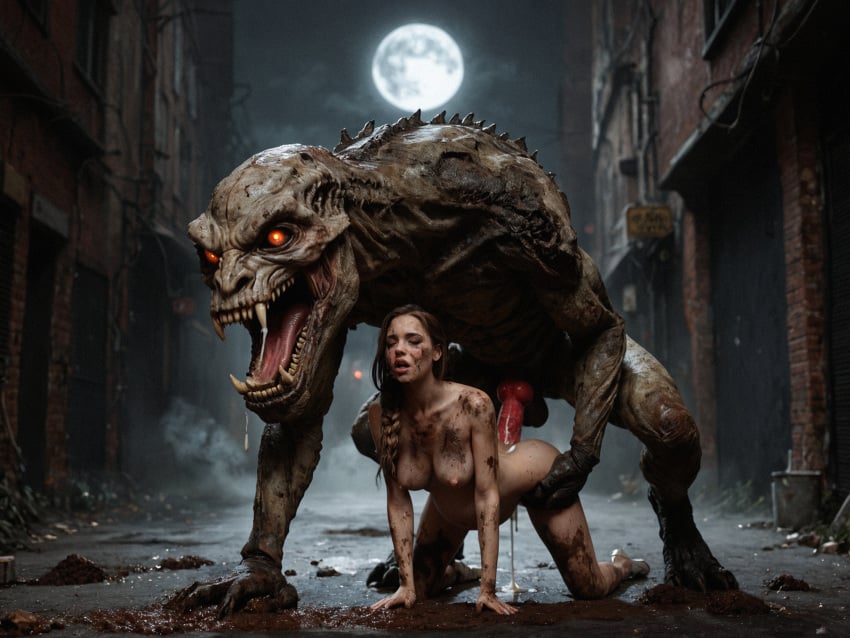 1boy 1girls ai_generated female_human female_human/male_feral female_human/male_monster feral_on_female feral_on_human full_moon interspecies interspecies_sex male_feral male_feral/female_human male_monster monster monster_on_female monster_on_human monster_penetrating noone3d petite slim slim_waist