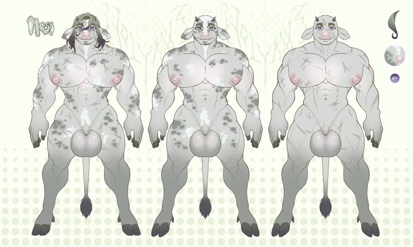 bara big_balls big_butt big_nipples bovine bovine_humanoid furry furry_only holyxxx3 huge_balls male_lactation male_only micropenis moss_meallan_(holyxxx3) muscular muscular_male purple_eyes reference_sheet scars scars_all_over small_penis unusual_pupils