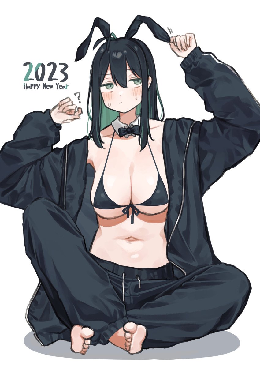 1girls ? adult adult_female ahoge antenna_hair arm_above_head arm_up arms_up bare_armpits bare_belly bare_chest bare_hands bare_midriff bare_navel bare_shoulders bare_skin belly belly_button bikini bikini_top black_bikini black_bikini_top black_coat black_hair black_hair_female black_hairband black_jacket black_pants black_string_bikini black_swimsuit black_swimwear black_topwear black_trousers blush blush_face blush_lines blushed_face blushing_at_viewer blushing_face blushing_female breasts busty busty_female busty_girl cleavage coat collarbone crossed_legs crossed_legs_(sitting) crossing_legs dot_nose exposed_armpits exposed_belly exposed_chest exposed_midriff exposed_navel exposed_shoulders exposed_skin fair_skin feet female female_focus female_only fingers front-tie_bikini front-tie_bikini_top front-tie_swimwear full_body green_eyes green_eyes_female green_hair green_hair_female green_happy000 hair_between_eyes hairband hand_above_head hand_up hands_up high_resolution highres jacket large_breasts lean_body lean_figure legs_crossed light-skined_female light-skinned light-skinned_female light_skin light_skin_female light_skinned light_skinned_female long_hair looking_at_viewer mature mature_female midriff narrow_waist navel open_coat open_jacket open_topwear original original_art original_artwork original_character pants shoulders simple_background sitting sitting_on_ass sitting_on_floor sitting_on_ground slender_body slender_waist slim_girl slim_waist smooth_skin solo string_bikini swimsuit swimwear thin_waist tired tired_expression tired_eyes tired_look toes topwear trousers white_background wide_hips