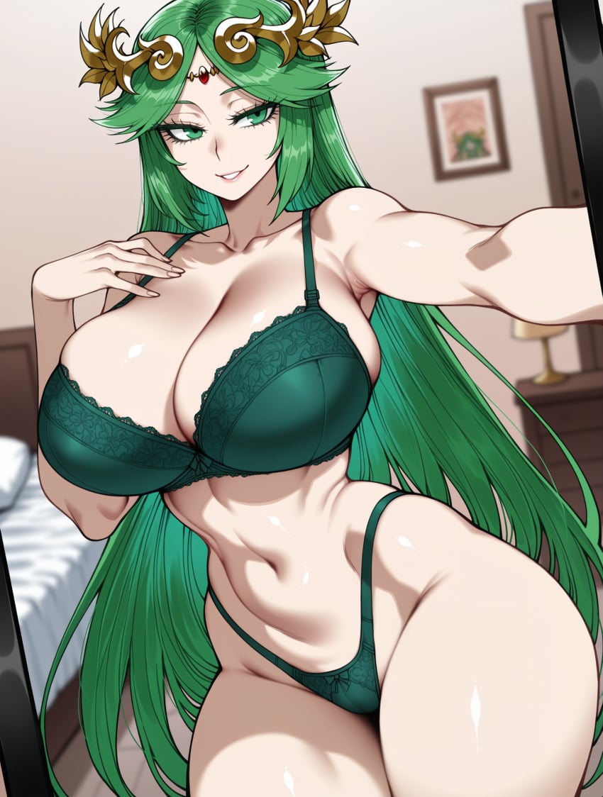 ai_generated bed bedroom bra breasts kid_icarus milf mommy nintendo palutena