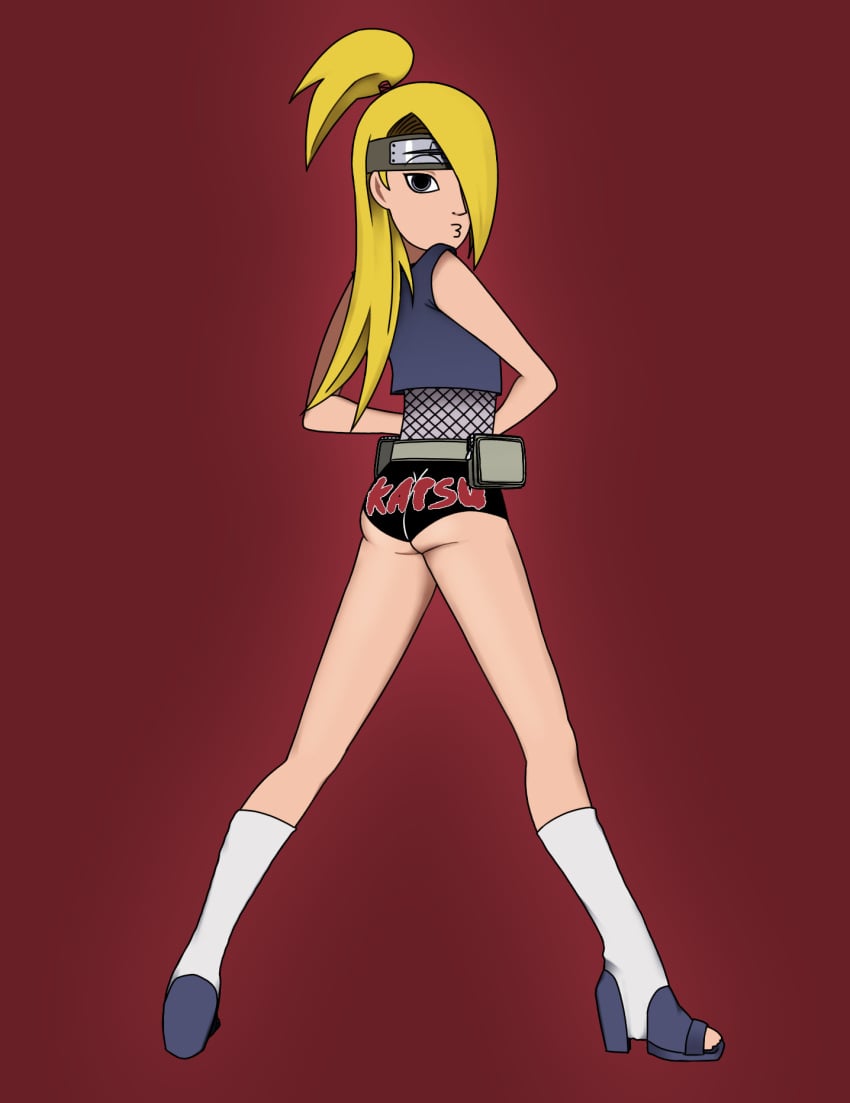 ass back_view deidara high_heels male_only naruto naruto_(series) naruto_shippuden solo text_on_underwear