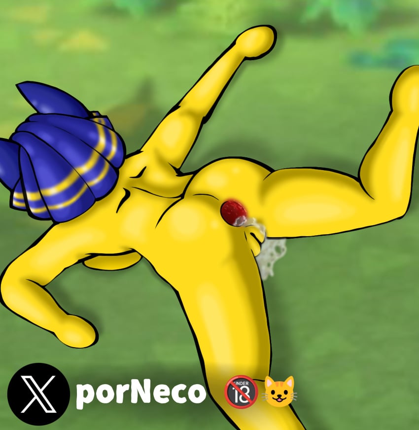 after_sex anal anal_sex ankha ankha_(animal_crossing) artist_name cum_in_ass cum_inside gaping_anus lying_on_breasts porneco