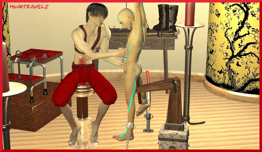 2boys 3d aang air_nomad airbender_tattoo artist_name avatar_legends avatar_the_last_airbender barefoot bondage clothed_male_nude_male clothed_on_nude clothing cock_and_ball_torture fire_nation handjob male male_only male_urethral_insertion minxtravels penis_milking sounding the_avatar urethral_insertion yaoi zuko