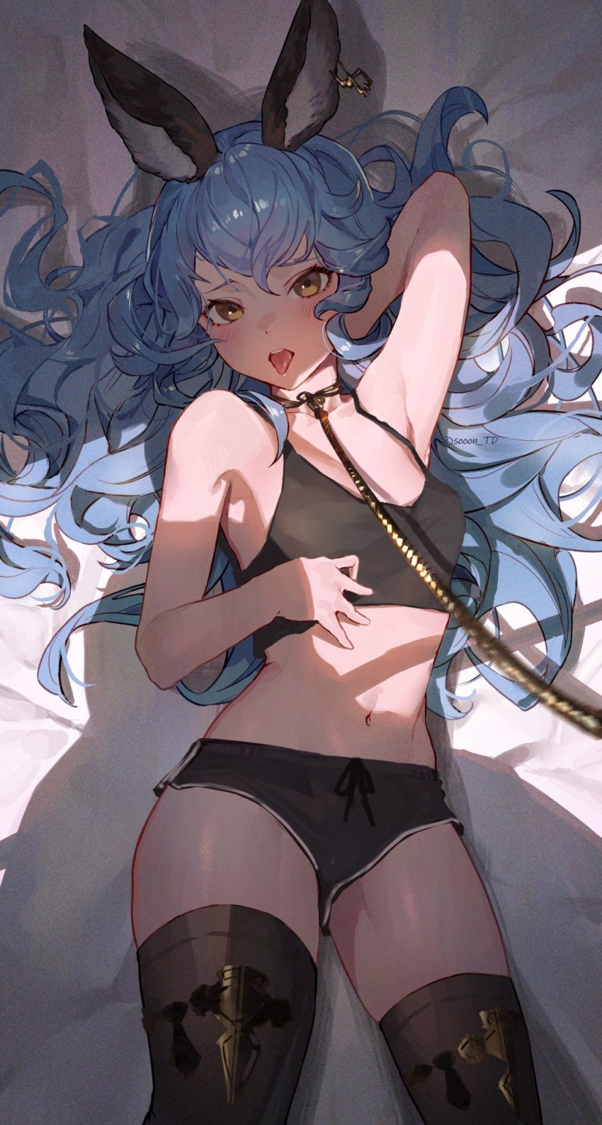 1girls animal_ear_fluff animal_ears armpit armpit_crease armpit_peek armpits blue_eyebrows blue_hair blue_hair_female blush blush_face blush_lines blushed_face blushing_at_viewer blushing_face blushing_female brown_eyes brown_eyes_female character_request copyright_request fair_skin hairless_armpits hand_behind_head laying_down laying_on_back laying_on_bed light-skined_female light-skinned light-skinned_female light_skin light_skin_female light_skinned light_skinned_female lying lying_down lying_on_back lying_on_bed midriff on_back petite petite_body petite_breasts petite_female petite_girl petite_tits sexy_armpits shaved_armpits smooth_armpits smooth_skin sooon tongue tongue_out wavy_hair