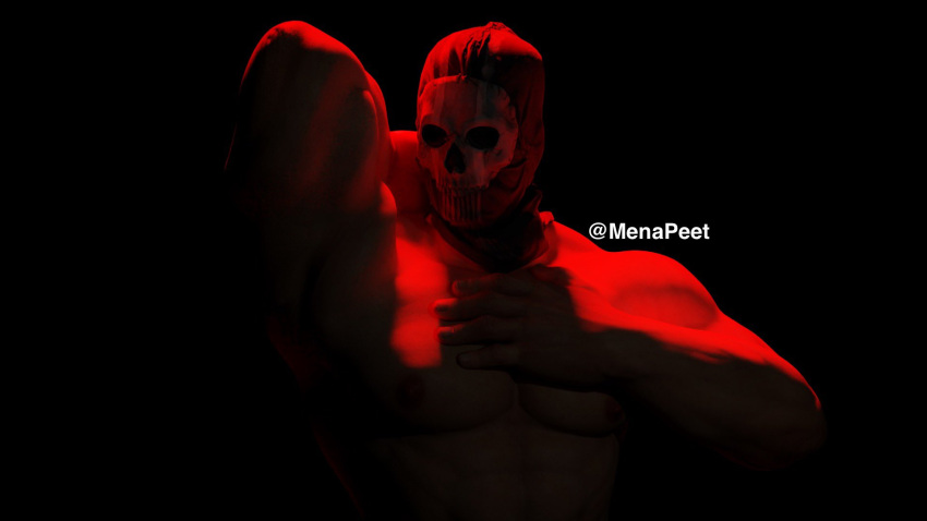 3d 3d_(artwork) 3d_model activision black_background call_of_duty call_of_duty_modern_warfare_2_(2022) ghost_(modern_warfare_2) infinity_ward male male_focus male_only masculine menapeet_(artist) red_lighting shirtless shirtless_male simon_riley solo solo_focus solo_male