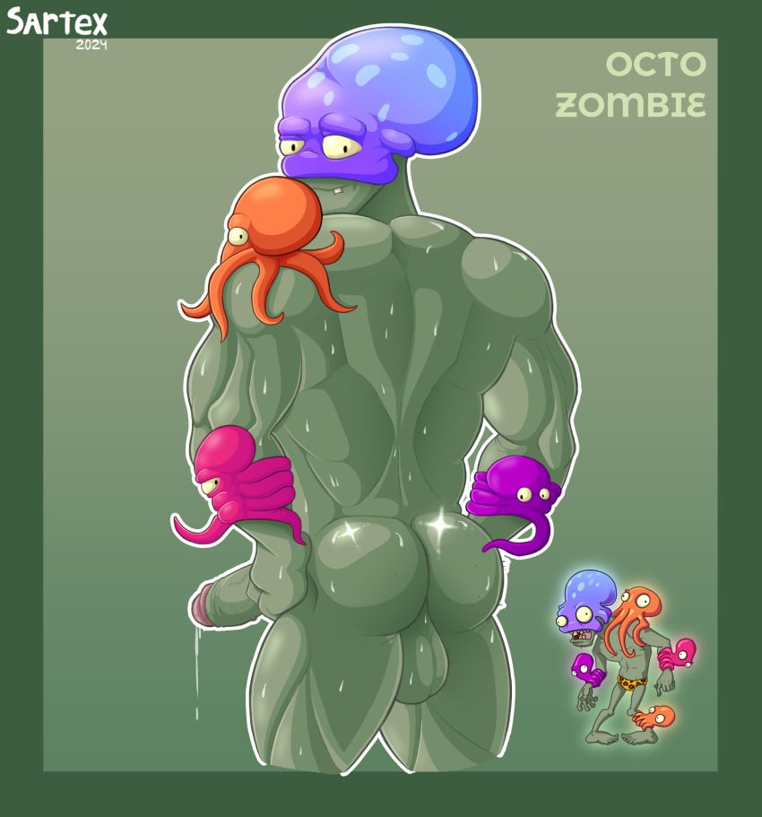 absurd_res anthro ass back_muscles backsack balls bodily_fluids cephalopod coleoid digital_drawing_(artwork) digital_media_(artwork) electronic_arts erection genitals green_body hand_on_hip hi_res humanoid looking_at_viewer male male_only marine mollusk muscular muscular_humanoid muscular_male nude octo_zombie_(pvz) octopodiform octopus penis plants_vs._zombies plants_vs_zombies plants_vs_zombies_2:_it's_about_time popcap_games reference_image sartex simple_background smile solo sweat sweatdrop sweaty_balls sweaty_butt sweaty_genitalia undead urethra yellow_eyes zombie