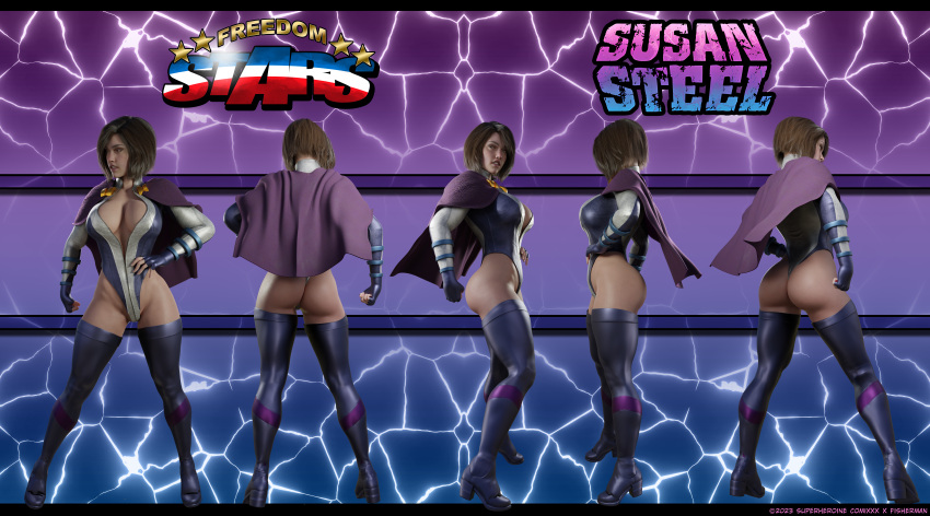 1girls 3d ass big_ass big_breasts big_butt blender boots brown_eyes brown_hair cape character_sheet fisherman gloves huge_ass leotard light-skinned_female light_skin pinup short_hair superheroine superheroinecomixxx susan_steel thick_thighs toned toned_arms toned_back toned_belly toned_body toned_female toned_legs toned_stomach