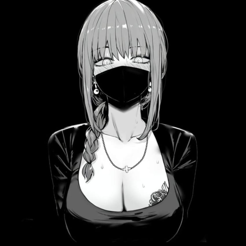 1girls black_and_white blush braid chains chainsaw_man clothed earrings glowing_eyes makima_(chainsaw_man) masoq095 rose short_hair solo tattoo unique_eyes