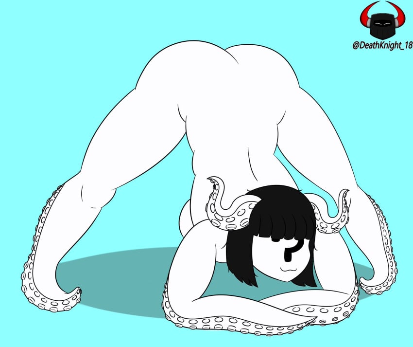 1girls :3 abbi_(omori) ass barefoot completely_nude completely_nude_female deathknight_18 female female_only full_body jack-o_pose monochrome naked naked_female nude nude_female omori plain_background smile solo solo_female squid_girl tentacle_feet tentacle_hands tentacles