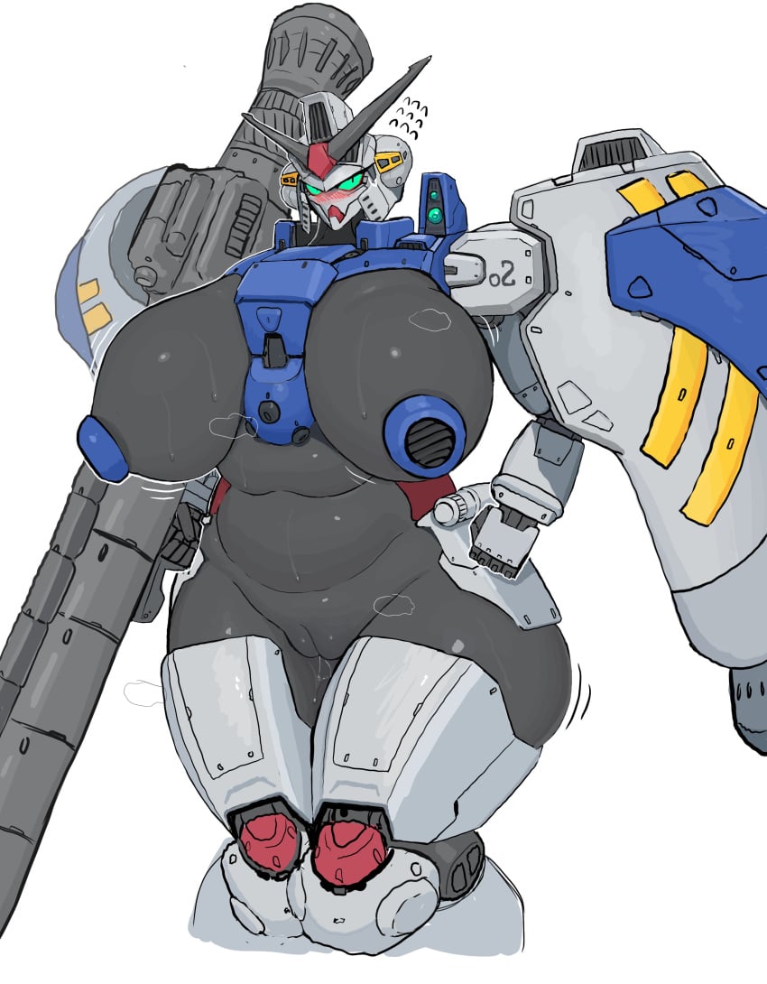 armor armored_female blush breasts busty chubby_female earth_federation female gundam gundam_0083 gundam_gp02a humanoid im51nn5 knees_together large_breasts legs_together living_machine mecha milf mobile_suit muscular_female nipples_covered pussy pussy_juice_drip robot robot_girl simple_background sweat sweaty_body sweaty_breasts thick_thighs vagina weapon wet_body wet_pussy wide_hips