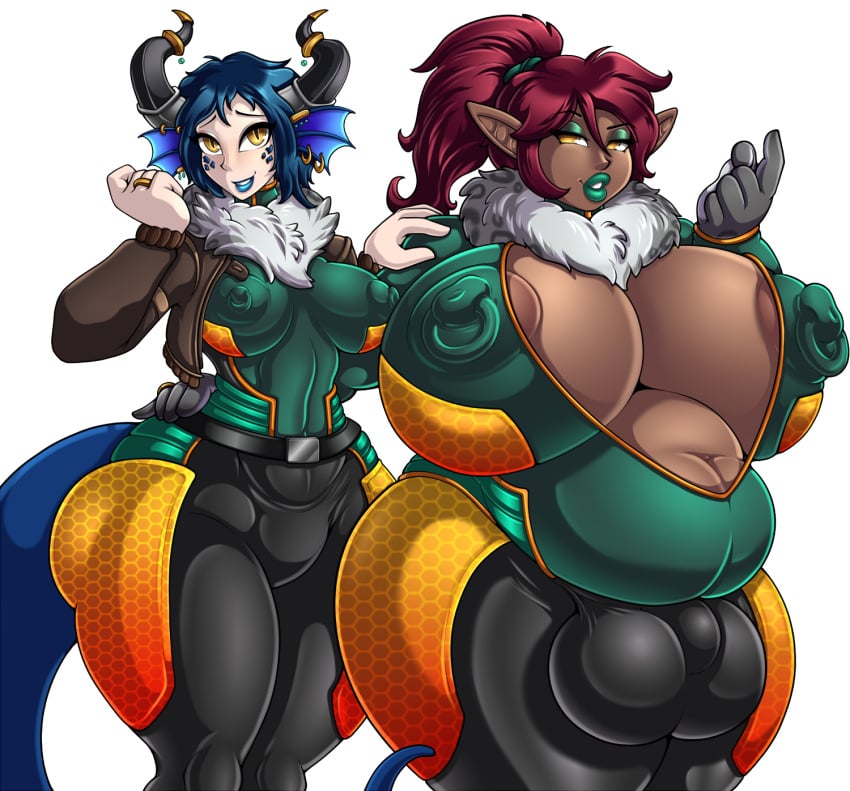 1futa 1girls 2024 2_horns adjatha animal_humanoid areola areola_outline areola_slip areolae balls balls_outline bedroom_eyes belly big_balls big_belly big_breasts black_horn black_latex blue_hair blue_lipstick blue_tail bottomwear breast_size_difference breasts brown_clothing brown_jacket brown_topwear cleavage clothed clothing dark-skinned_futanari dark_body dark_skin digit_ring dragon dragon_humanoid duo dzaan elf farine_aytine female frill_(anatomy) frill_piercing fully_clothed furgonomics furry-specific_piercing futanari genital_outline genitals gloves green_clothing green_latex green_lipstick green_topwear gryvain gynomorph gynomorph/female hair handwear hi_res horn huge_balls huge_breasts huge_thighs humanoid humanoid_pointy_ears hybrid intersex intersex/female jacket jewelry latex latex_bottomwear latex_clothing latex_pants latex_topwear light-skinned_female light_skin lipstick looking_at_viewer makeup married_couple milodan mostly_clothed narrowed_eyes neck_tuft nipple_piercing nipple_ring nipples nipples_visible_through_clothing overweight overweight_female overweight_futanari overweight_humanoid pale_skin pants piercing ponytail pupils red_hair ring ring_piercing seductive shierra_aytine simple_background slit_pupils standing story story_at_source story_in_description tail thick_thighs tight_clothing topwear trials_in_tainted_space tuft wedding_ring white_background wide_hips yellow_eyes