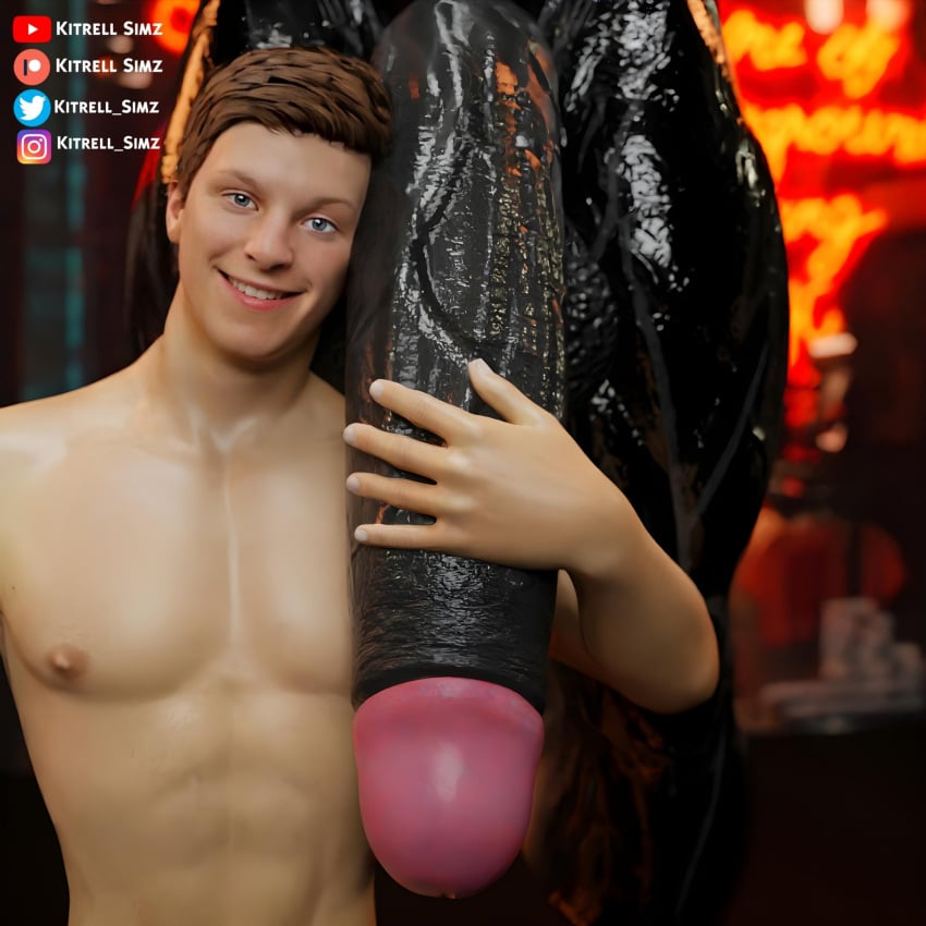 2boys 3d 3d_(artwork) 3d_model abs balls ballsack barely_visible_balls big_penis black_penis black_skin brown_hair dangling_testicles foreskin foreskin_folds gay holding_penis huge_cock huge_penis human intact kitrell_simz light-skinned_male light_skin low_hanging_balls male male/male male_nipples male_only marvel muscular_male nude_male pecs penis peter_parker pink_glans retracted_foreskin scrotum semi-erect smiling smiling_at_viewer smooth_skinned_male spider-man spider-man_(series) testicles twink uncut veiny_penis venom_(marvel) yaoi