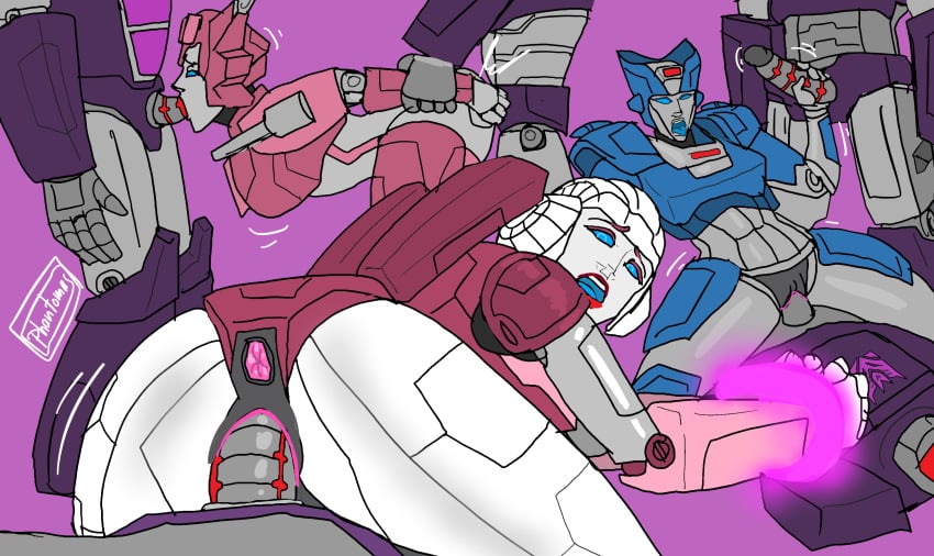 3girls anus arcee arcee_(g1) armored_female armored_male autobot blue_eyes blue_mouth blue_tongue chromia cock_sucking cybertronian decepticon doggy_style doggy_style_position doggystyle elita_one fellatio female female_autobots female_focus female_penetrated gangbang hands_tied jerking jerking_off jerking_off_another jerkingoff jerkingoff_another mind_break motion_lines mouthguard multiple_males phantomas(artist) pink_anus rape red_lips robot robot_ass robot_female robot_genitalia robot_girl robot_humanoid robot_joints robot_male robot_penis robot_pussy spitroast straight sucking_penis transformers transformers_g1 visor visor_(armor)