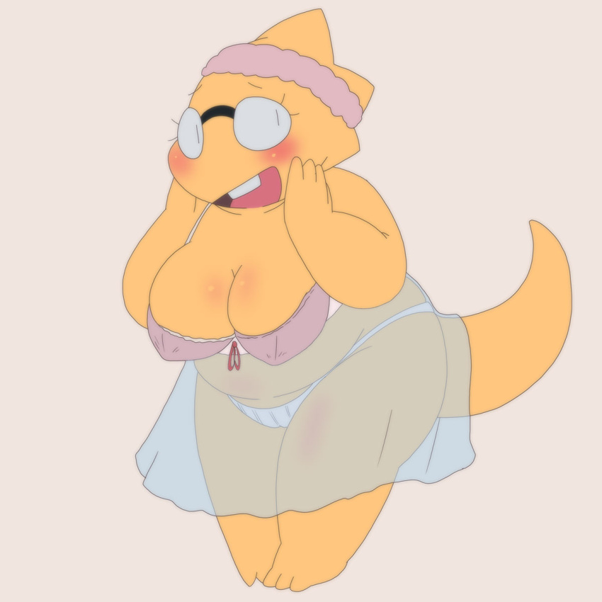 1girls 2d alphys anthro aruput big_breasts breasts female female_only huge_breasts humanoid lizard_girl lizard_humanoid solo thick_thighs undertale_(series) wide_hips yellow_body