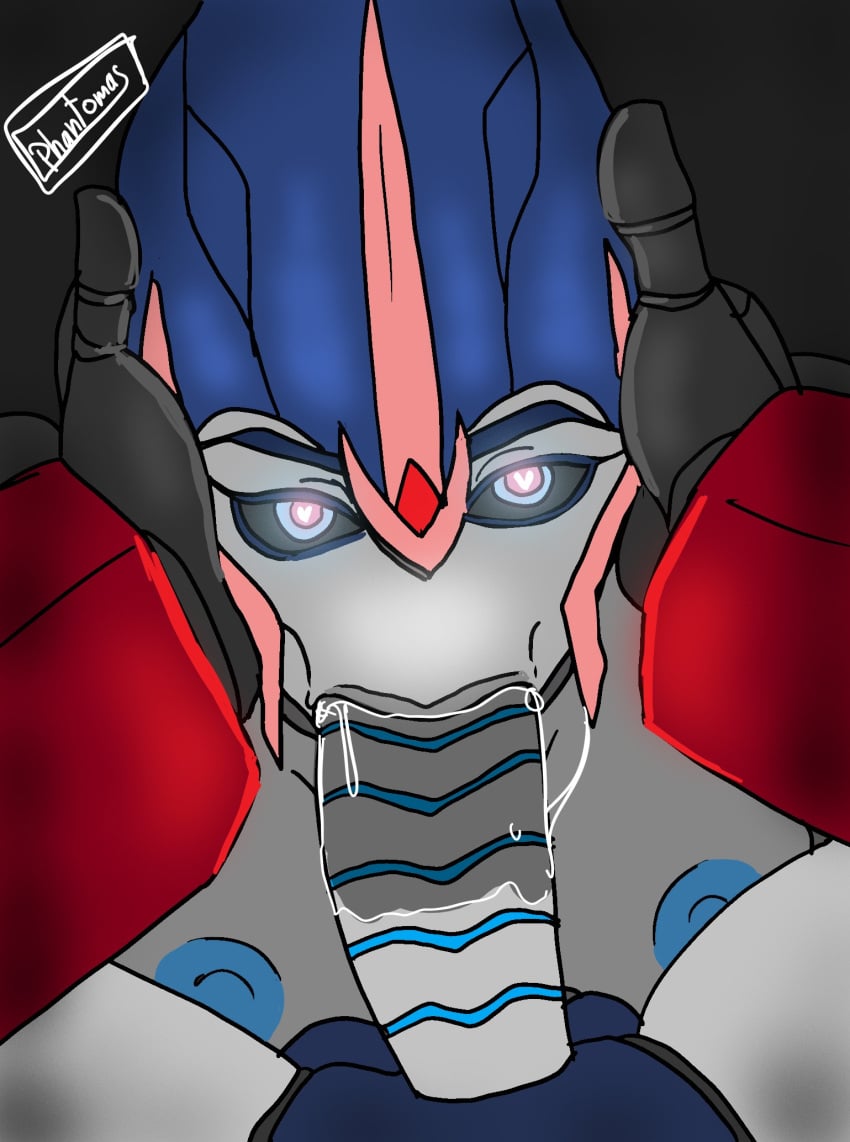 1girls arcee arcee_(prime) artist_name blowjob fellatio female female_focus heart-shaped_pupils male_pov optimus_prime oral oral_sex partial_male phantomas(artist) pov robot robot_girl robot_male robot_penis straight tagme transformers transformers_prime