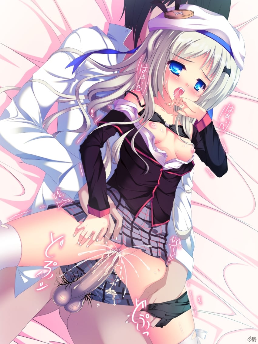 blue_eyes breasts censored cum cum_in_pussy cum_inside erect_nipples flat_chest highres little_busters! natsumiya_yuzu noumi_kudryavka orgasm panties panties_around_leg panties_around_one_leg penis pussy sex skirt skirt_lift spread_legs tears thighhighs underwear vaginal_penetration white_hair