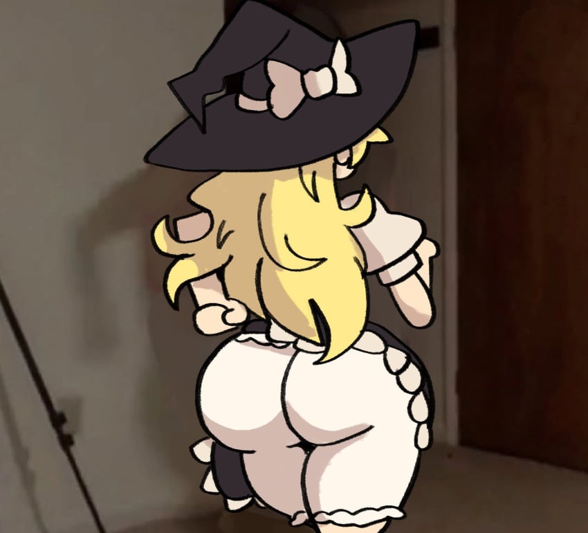 1girls ass back_view blonde_hair clothed_female jerma985 light-skinned_female long_hair marisa_kirisame meme notnoe_(dxcl) solo thick_thighs thighs touhou witch_hat