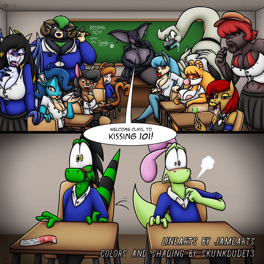 10girls 1femboy 2boys 2d_(artwork) applying_lipstick applying_makeup bat bat_ears bat_girl beak bird bird_girl black_hair black_lips black_lipstick black_skirt black_suit blowing_bubblegum blowing_kiss blue_body blue_eyes blue_hair brown brown_hair brown_skin cameron_(skunkdude13) candy_(mrmadhead) cat_ears cat_humanoid cat_tail catgirl chalkboard chalkboard_writing chewing_gum chubby chubby_female classroom cobra corpser_(havencorpser) crossdressing desk dialogue dou_(diives) dragon dragon_girl dragon_horns dragon_wings eyelashes eyeshadow fins fish fish_girl flirting flirting_look fox fox_ears fox_girl freckles freckles_on_face furry furry_female goat goat_girl goat_horns green_body green_eyes green_hair grey_feathers hat heart-shaped_pupils hi_res horns jamearts jimmy’s_sloppy_life jimmy_(jamearts) kiss_mark lianne_becker licking_lollipop lizard lizardman lollipop long_hair long_neck nadeena_(astridarkhiss) neon_(neonnnzz) nervous nervous_face nipples orange_fur orange_hair paper phone_number pink_eyes pointy_ears purple_eyes purple_lips red_eyes red_eyeshadow round_ears saliva saliva_trail scalie scalie_female school_uniform schoolboy_uniform schoolgirl_uniform seagal seagal_(gulpspooky) short_hair sitting_on_chair size_difference skirt skunkdude13 snake snake_girl student students swissy teacher teacher_and_student teacher_and_students tiger tiger_ears tiger_girl tongue tongue_out two_tone_body wink winking writing xingzuo_temple yellow_eyes yellow_eyeshadow yellow_lips