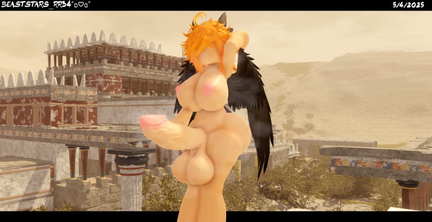 1futa beaststars_rr34 futanari holding_cock orange_hair roblox roblox_avatar roblox_studio robloxian rr34_luma short_hair solo wings