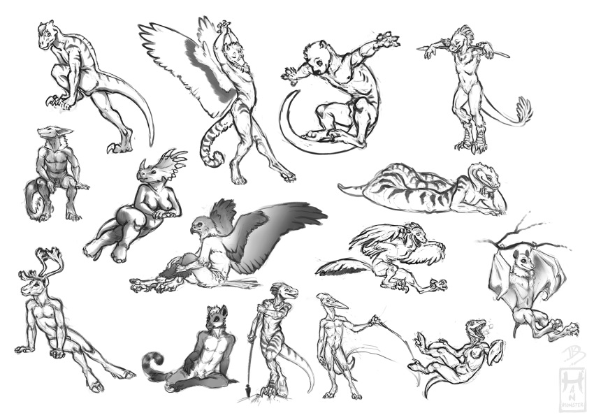 animal_genitalia anthro avian balls bat bird cervine claws digitigrade dinosaur eagle feathered_wings feathers female flippers greyscale gryphon hanmonster lemur male mammal monochrome mustelid nude otter primate pteranodon raptor reindeer reptile scalie sergal sheath sketch snake talons tasteful_nudity theropod toe_claws triceratops wings