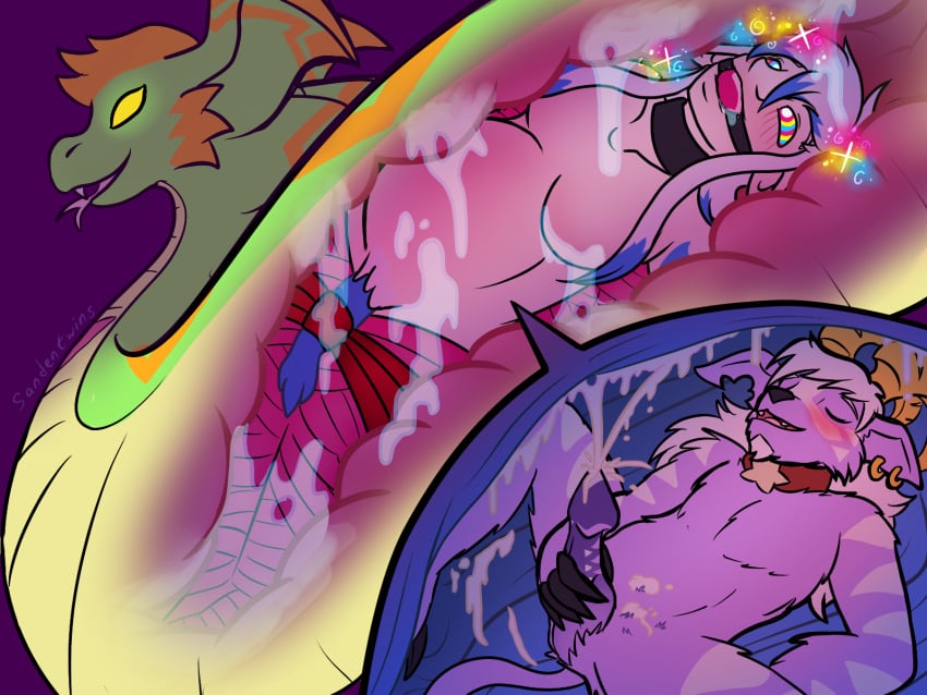 ambiguous_gender angel anthro arms_tied ball_gag blush bodily_fluids bondage bound breasts buwaro_elexion canid canine collar cum cum_on_fur cutout ear_piercing ear_ring ejaculation facial_hair fangs featureless_breasts female female/female feral fire_demon_(slightly_damned) fur gag genital_bondage genital_fluids genitals goatee green_body green_scales group hair hi_res highlights_(coloring) horn humanoid humanoid_pointy_ears hypnosis internal kieri_suizahn legs_tied macro magic male male/female mammal markings masturbation mind_control mummification organs piercing pointy_ears pregnant purple_body purple_fur recursive_vore reptile rhea_snaketail ring_piercing ringed_eyes sandentwins scale_markings scales scalie scar size_difference slightly_damned snake snout sparkles star_pendant stomach striped_markings stripes teeth tongue tongue_out torn_ear trio unbirthing unusual_anatomy unusual_genitalia vaginal_penetration vore white_hair yellow_eyes