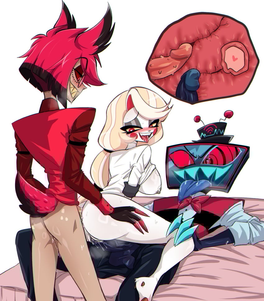 alastor_(hazbin_hotel) anal anal_sex animal_humanoid anus ass balls big_breasts big_butt big_penis bite_mark black_body black_fur black_hair blonde_hair blue_body blush bodily_fluids breasts charlie_morningstar claws clothed clothing deer deer_humanoid demon demon_humanoid double_penetration electronics fangs female female_penetrated fluffy fluffy_tail for_a_head fur genital_fluids genitals group group_sex hair hat hazbin_hotel headgear headwear heart_eyes heart_symbol hi_res humanoid internal interspecies looking_pleasured male male/female male_penetrating male_penetrating_female mammal mammal_humanoid multicolored_body multicolored_fur multicolored_hair nyochandesuyo object_head open_mouth open_smile partially_clothed penetration penile penile_penetration penis penis_in_ass penis_in_pussy red_body red_eyes red_fur red_hair saliva screen screen_face screen_head sex simple_background smile sweat tail teeth television thick_thighs threesome tongue tongue_out trio tv_head two_tone_body two_tone_fur two_tone_hair uterus vaginal_fluids vaginal_penetration vaginal_penetration vein veiny_penis vox_(hazbin_hotel) white_body