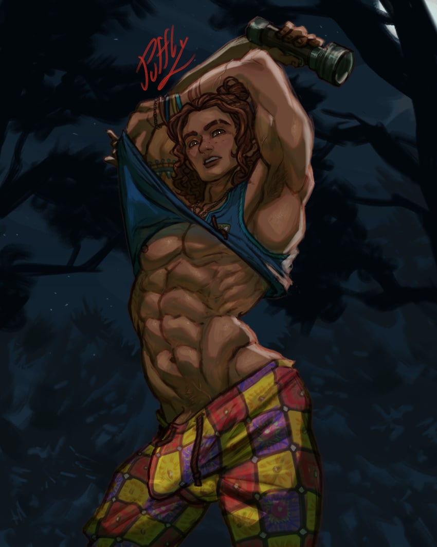 behaviour_interactive big_penis dbd dead_by_daylight exhibitionism latino latino_male long_hair male male_only muscular penis puffly puffly_art renato_lyra