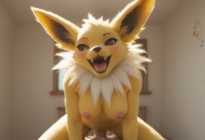 ai_generated anthro anthropomorphic beautiful bedroom big_breasts breasts breeding_request cowgirl_position cum_in_pussy cum_inside female fox fox_girl fucking fur furry furry_female furry_only generation_1_pokemon handjob impregnated impregnation_request in_heat intercourse interspecies inviting_to_sex jolteon looking_at_viewer on_knees pokémon_(species) pokemon pokemon_(species) seductive seductive_look seductive_smile sexy sexy_body sexy_pose tits_out wet_pussy