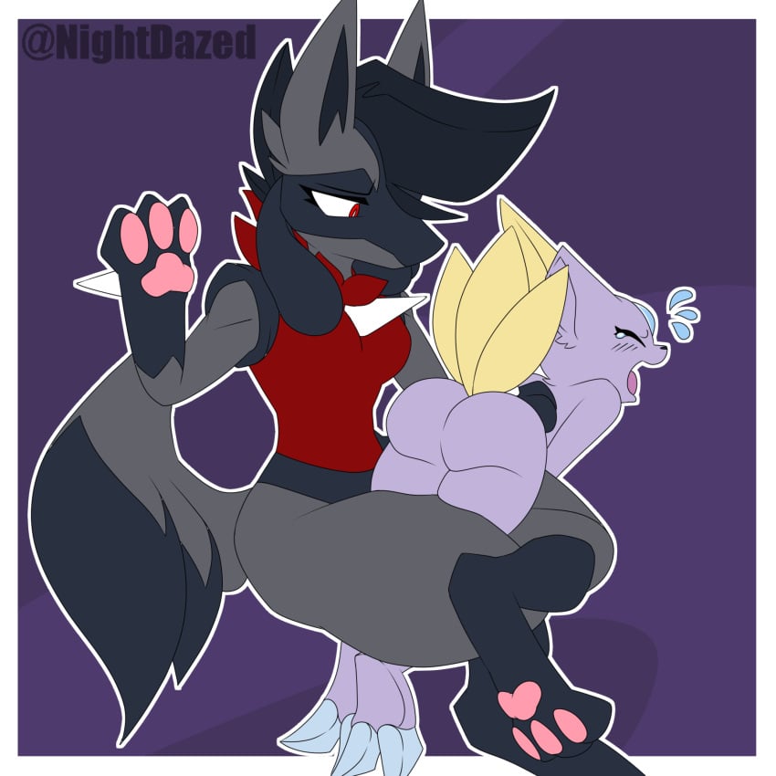 1:1 2024 2d ambiguous_gender angry animated anthro anthro_on_anthro ass black_hair bodily_fluids breasts butt_slap chest_spike closed_eyes crossed_legs crying digital_media_(artwork) discipline dominant dominant_female duo female female/ambiguous frame_by_frame generation_2_pokemon generation_4_pokemon hi_res loop lucario ms._dazed nightdazed nintendo open_mouth pawpads paws pokemon pokemon_(species) red_eyes short_playtime slap sneasel spanking spikes spikes_(anatomy) tail tears teeth thick_thighs trapped watermark