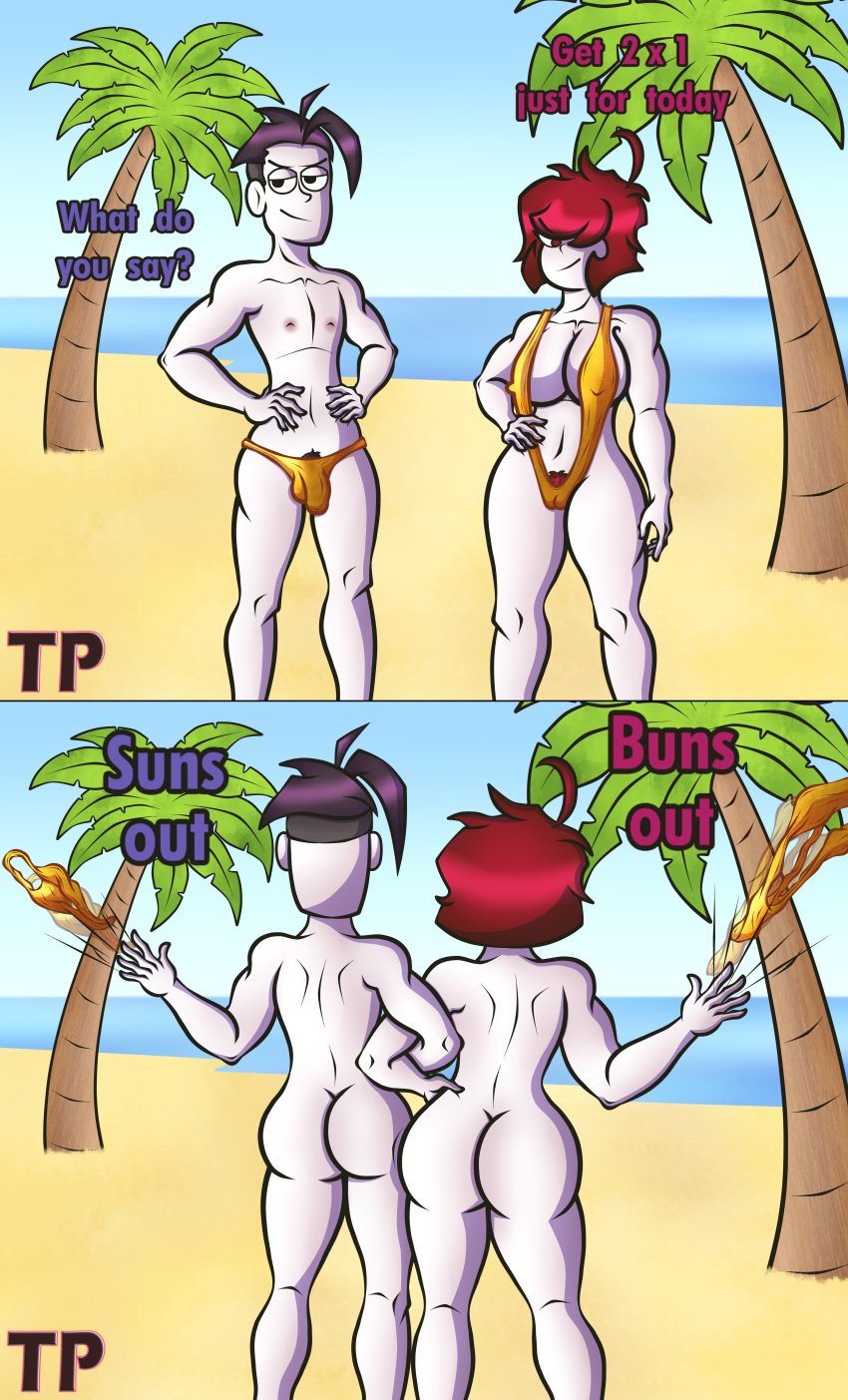 bikini brother_and_sister brother_and_sister_(lore) bulge bulge_through_clothing bulge_under_clothes casual_exposure casual_nudity dib_membrane gaz_membrane golden_bikini implied_incest invader_zim male male_thong naked naked_female naked_male nipple_bulge nude nude_female nude_male pale-skinned_female pale-skinned_male pale_skin pubes pubes_exposed pubic_hair pubic_hair_peek short_hair sibling_(lore) sibling_lust siblings sling_bikini slingshot_bikini slingshot_swimsuit stripped_naked terrys_place thicc_gaz thong thong_only